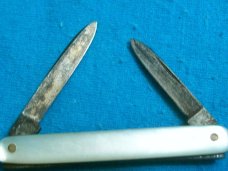VINTAGE MEYER GERMANY PEARL MOP FOLDING POCKET FOB KNIFE KNIVES OLD EQUAL END CIGAR SMALL