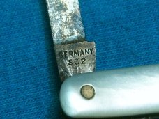 VINTAGE MEYER GERMANY PEARL MOP FOLDING POCKET FOB KNIFE KNIVES OLD EQUAL END CIGAR SMALL