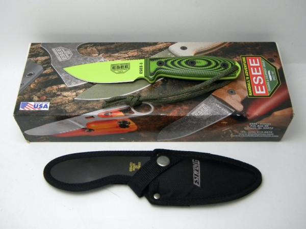 ESEE Knives USA 3PMVG-007 Model 3 Venom Green Fixed Blade Sheath Knife in Box