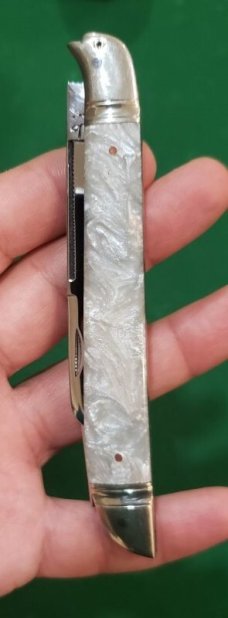 4 3/4" Custom Made Bird's Head Bolsters Half Congress, imitation Pearl Handles