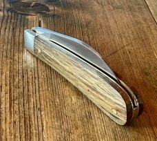A Wright & Son, Peach Pruning (Swayback) Knife with Whisky Barrel Oak scales, Wharncliffe blade