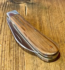A Wright & Son, Peach Pruning (Swayback) Knife with Whisky Barrel Oak scales, Wharncliffe blade