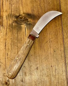 A Wright & Son, Hawksbill Pruning Knife with Whisky Barrel Oak Scales and Hawksbill blade