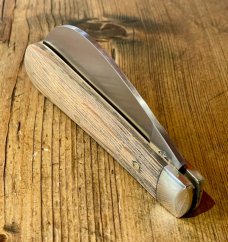 A Wright & Son, Hawksbill Pruning Knife with Whisky Barrel Oak Scales and Hawksbill blade