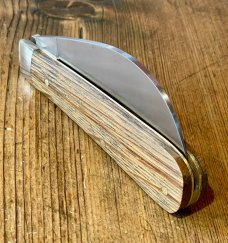 A Wright & Son, Hawksbill Pruning Knife with Whisky Barrel Oak Scales and Hawksbill blade