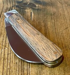 A Wright & Son, Hawksbill Pruning Knife with Whisky Barrel Oak Scales and Hawksbill blade