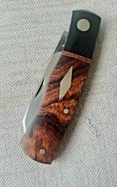 Willem Steenkamp Native..4".M390..Ironwood scales....G10 Bolsters..Kevlar spacer...slip.pouch.coa