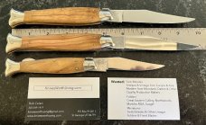3 Vintage Falcon ITALY Lockback Fish Shape Folding Knives, Olive Wood Handles, Unused 