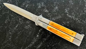 Vintage Taylor STR-6 Balisong Butterfly Knife, Nice Bone Handles, Unused