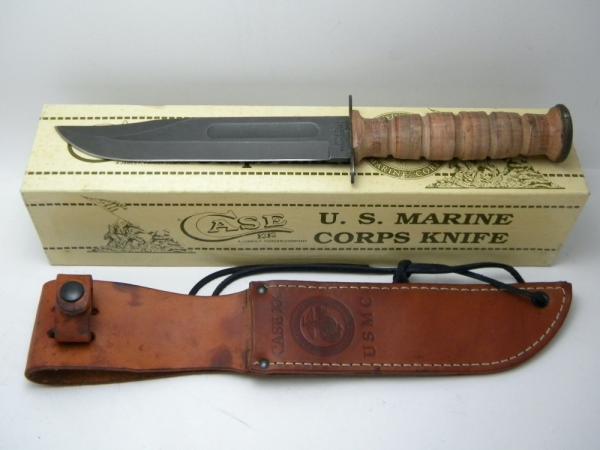 Case XX Bradford, PA USMC 1989 USA Stacked Leather Marine Corps Fixed Blade Sheath Knife in Box