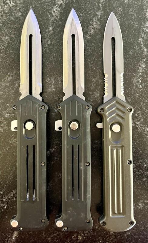 3 Dalton Cupid Clone Out The Front (OTF) Switchblade Knives, Unused 