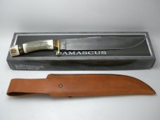 Marbles Stag/Stag MA-514 Damascus Bowie Fixed Blade Sheath Knife in Box