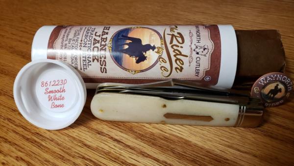 Great Eastern Waynorth Cutlery The Rider by C.C. Smooth White Bone Harness Jack NEW W/Tube & Button