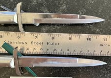2 Batwing Rizzuto Estileto Milano Switchblade Knives, Single Pins, White & Black Handles, Used 