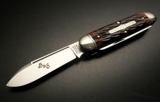 Great Eastern Cutlery #35 Beer & Sausage Bar Tool Knife Autumn Leaf Jigged Bone w/Leather Slip GEC