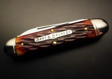 Great Eastern Cutlery #35 Beer & Sausage Bar Tool Knife Autumn Leaf Jigged Bone w/Leather Slip GEC