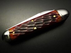 Great Eastern Cutlery #35 Beer & Sausage Bar Tool Knife Autumn Leaf Jigged Bone w/Leather Slip GEC
