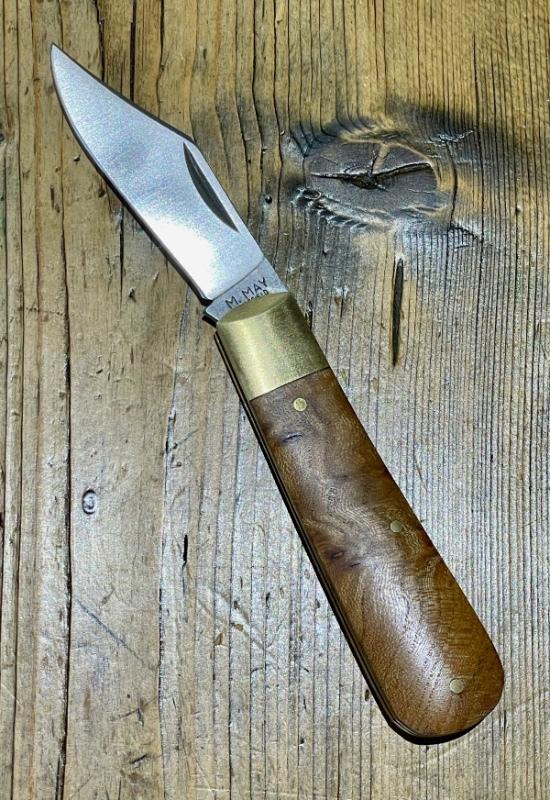 Michael May Classic Sheffield Barlow knife with Clip Point blade in beautiful Amboyna Burl scales