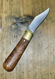 Michael May Classic Sheffield Barlow knife with Clip Point blade in beautiful Amboyna Burl scales