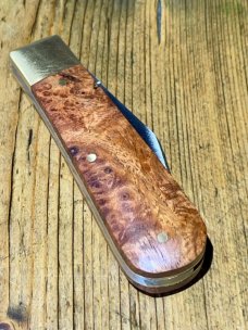 Michael May Classic Sheffield Barlow knife with Clip Point blade in beautiful Amboyna Burl scales