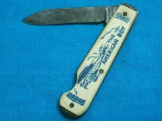 VINTAGE IMPERIAL AMERICAN BOY EASY OPEN JACK FOLDING POCKET KNIFE KNIVES OLD AD MILITARY AIRPLANE