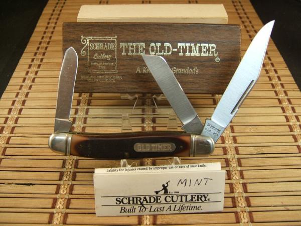 SCHRADE OLD TIMER 858 LUMBERJACK U.S.A. NOS WITH 2 PC. BOX, SLEEVE, PAPERS ALL IN MINT CONDITION