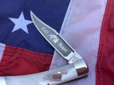 Vintage Bulldog Brand HAND MADE 1 Blade Calf Roper Lock Blade Hunter w Fiery Mother of Pearl Handles