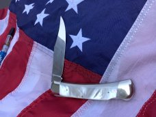 Vintage Bulldog Brand HAND MADE 1 Blade Calf Roper Lock Blade Hunter w Fiery Mother of Pearl Handles