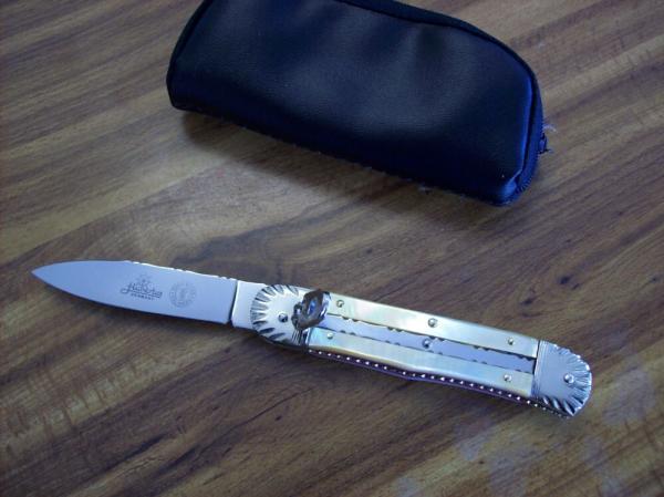 Hubertus Knife Solingen, Germany Large Size 11 Custom Gold Lip Pearl 1 of 1 UNUSED BEAUTY!