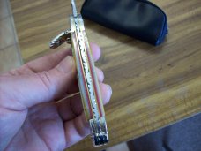 Hubertus Knife Solingen, Germany Large Size 11 Custom Gold Lip Pearl 1 of 1 UNUSED BEAUTY!