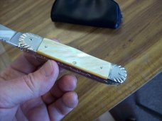 Hubertus Knife Solingen, Germany Large Size 11 Custom Gold Lip Pearl 1 of 1 UNUSED BEAUTY!