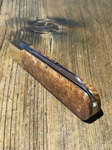 Michael May, Sheffield England Lambsfoot Knife with Amboyna Burl scales,