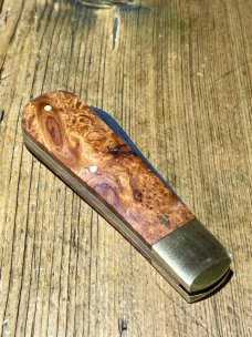 Michael May, Sheffield England Lambsfoot Knife with Amboyna Burl scales,