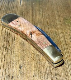 Michael May, Sheffield England Ettrick Swayback with Elm Brr scales and curved Wharncliffe blade