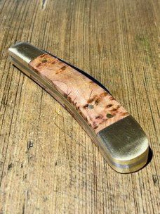 Michael May, Sheffield England Ettrick Swayback with Elm Brr scales and curved Wharncliffe blade