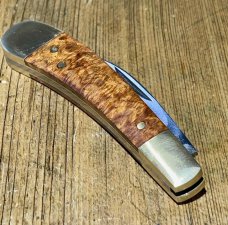 Michael May Sheffield England "Ettrick Swayback" with Amboyna Burl scales and Whrancleiffe blade