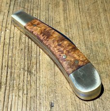 Michael May Sheffield England "Ettrick Swayback" with Amboyna Burl scales and Whrancleiffe blade