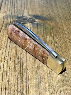 Michael May Classic Sheffield Barlow with a Wharncliffe Blade and Amboyna Burl scales