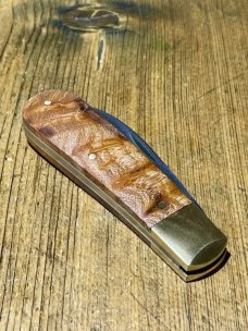 Michael May Classic Sheffield Barlow with a Wharncliffe Blade and Amboyna Burl scales