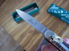 Vintage Hubertus Knife Rare Camper Automatic 3 Blades W/Corkscrew Stag/Antler UNUSED NIB.