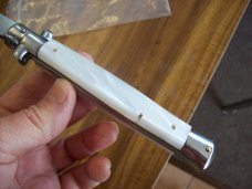 Renzo Beltrame 11" Stiletto Automatic Swivel Bolster White Pearlex Handles Beauty!