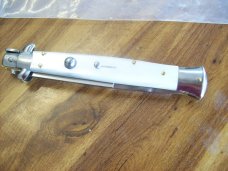 Renzo Beltrame 11" Stiletto Automatic Swivel Bolster White Pearlex Handles Beauty!