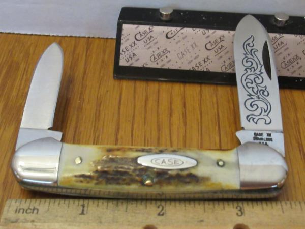 Case XX 1977 Blue Scroll Stag Handle Canoe Pattern # 52131 SSP