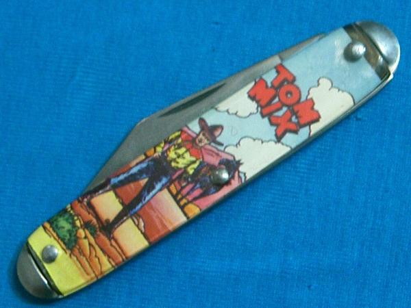 VINTAGE TOM MIX COWBOY WESTERN TV NOVELTY AD EQUAL END FOLDING POCKET JACK KNIVES OLD WEST
