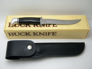 Buck 121 USA Black Fisherman Fixed Blade Hunting Sheath Knife in Box - Pre-1986