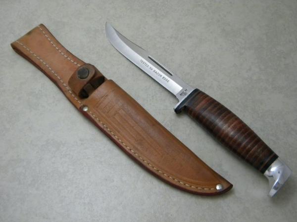 Case XX SS USA 5 Dot (1985) Stacked Leather 316-5 SSP Tested XX Razor Edge Fixed Blade Sheath Knife