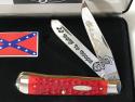 New Case XX USA Hank Williams Jr.Dark Red Bone Trapper Deep Color Etched Blades,4-1/8” Brand New.