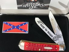 New Case XX USA Hank Williams Jr.Dark Red Bone Trapper Deep Color Etched Blades,4-1/8” Brand New.