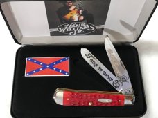 New Case XX USA Hank Williams Jr.Dark Red Bone Trapper Deep Color Etched Blades,4-1/8” Brand New.