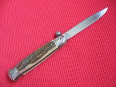 VINTAGE Italian One Hand Opening STAG Handle Knife - New Old Stock